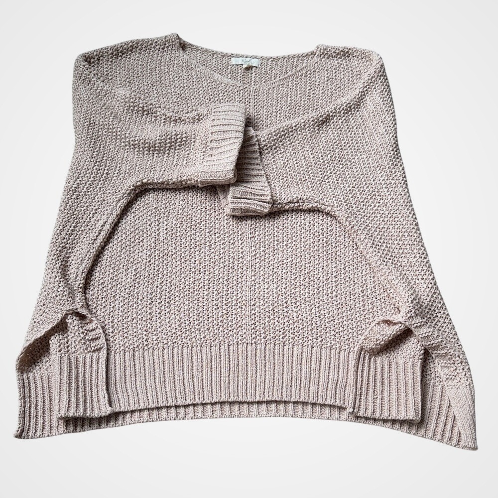 Easel Los Angeles Womens Tan Knit V Neck Oversized Pullover Sweater Top S - Picture 6 of 9